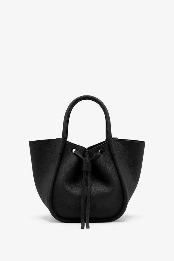 Small Ruched Tote Black Pebbled