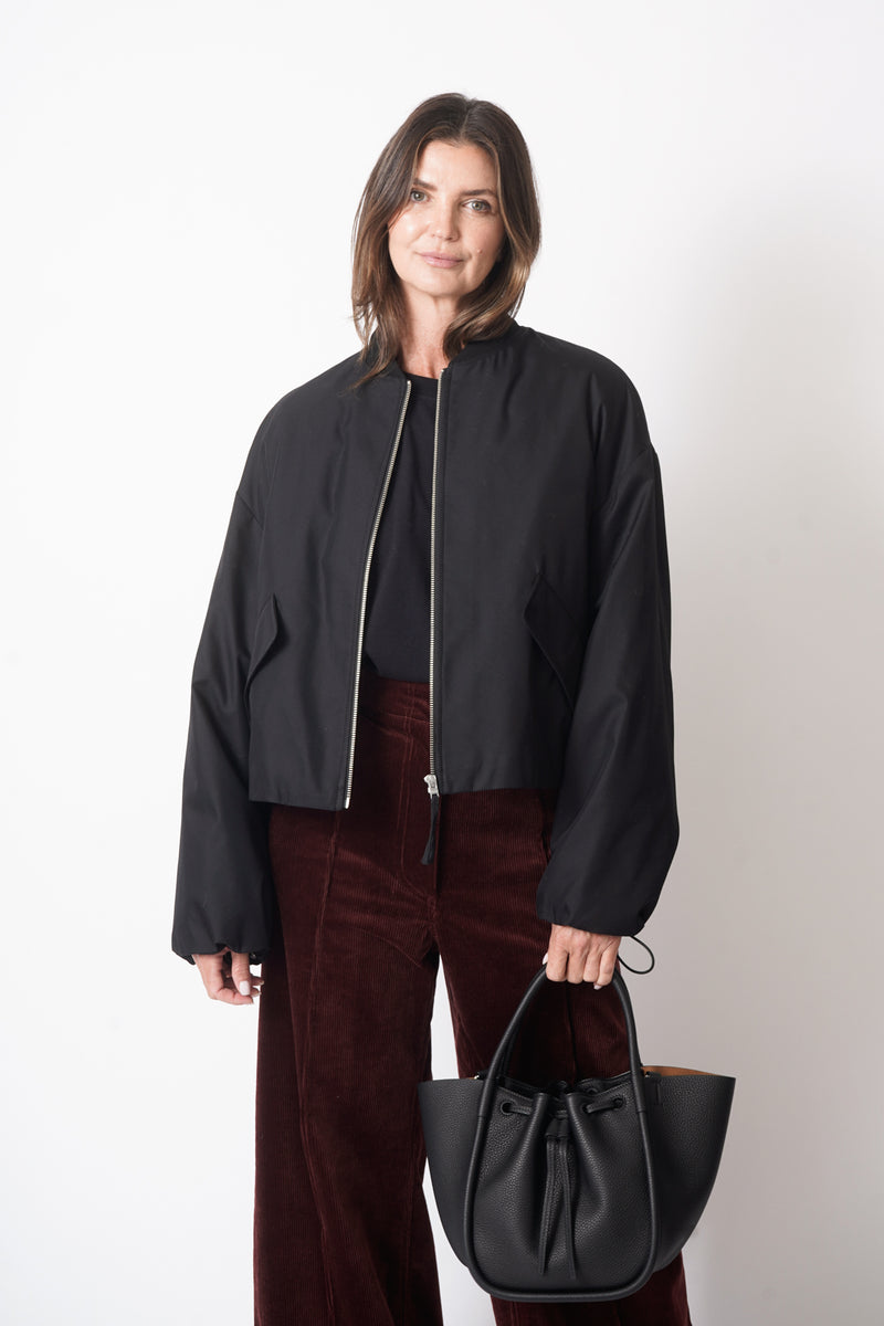 Small Ruched Tote Black Pebbled