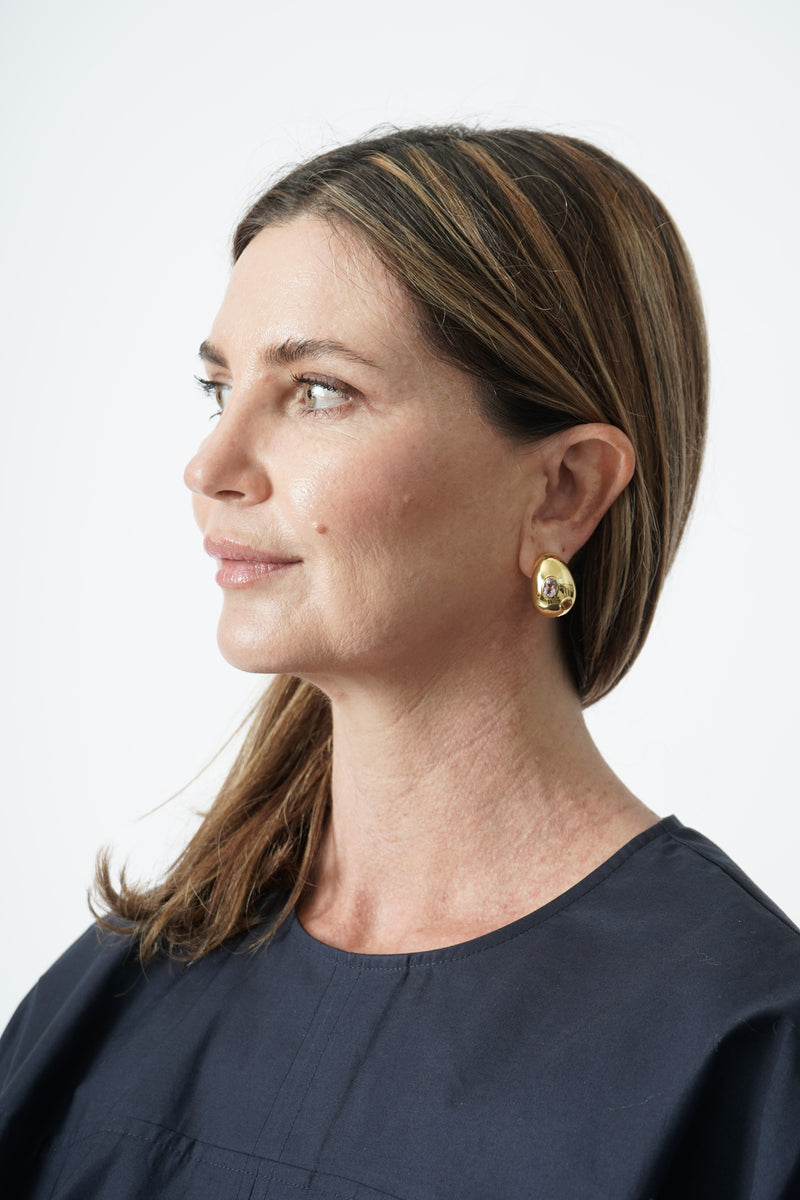 Mini Arp Earrings in Studded Gold